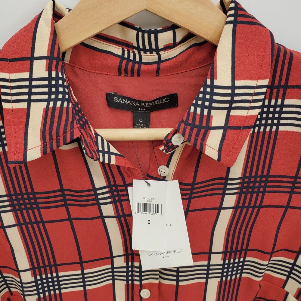 New Banana Republic Long Sleeve Tailored Shirt Belted Shirt Dress Plaid Size 0 - Picture 4 of 5